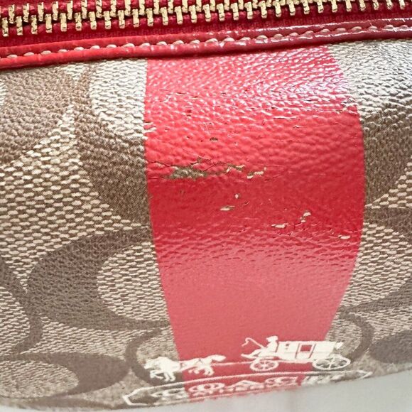 COACH Heritage Stripe Signature Shoulder Bag Brown/Red GUC - Picture 3 of 9